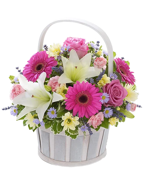Composizione di Fiori Bianchi e Fucsia