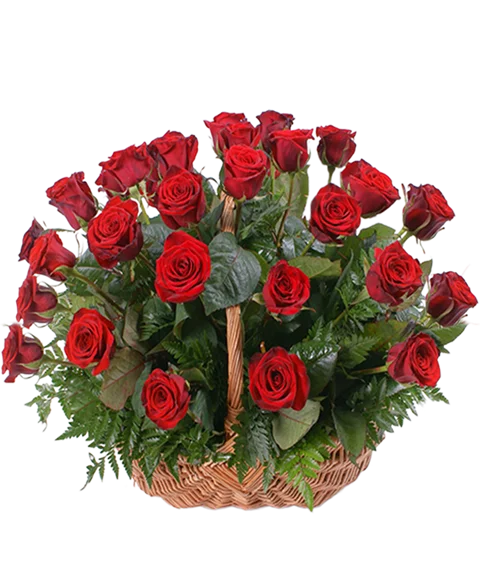 Cesto in Vimini con Manico di Rose Rosse