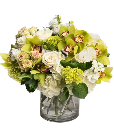 Composizione Elegante di Orchidee e Rose