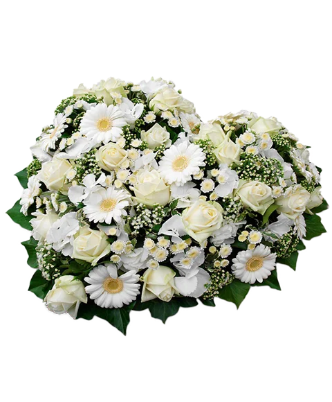 Cuore Funebre Bianco di Rose e Margherite