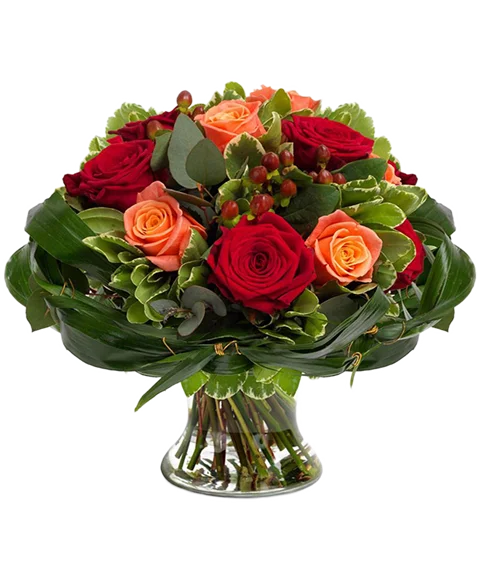 Bouquet di Rose Arancio e Rose Rosse