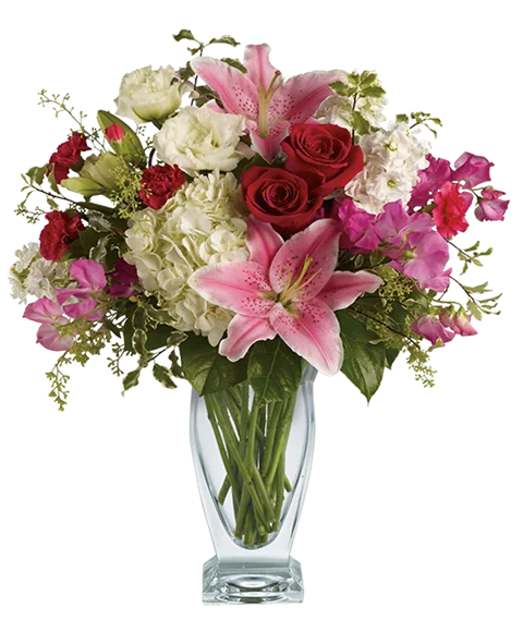 Bouquet di fiori rosa, bianco e rosso