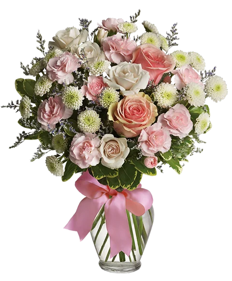 Bouquet di fiori rosa tenue e bianco