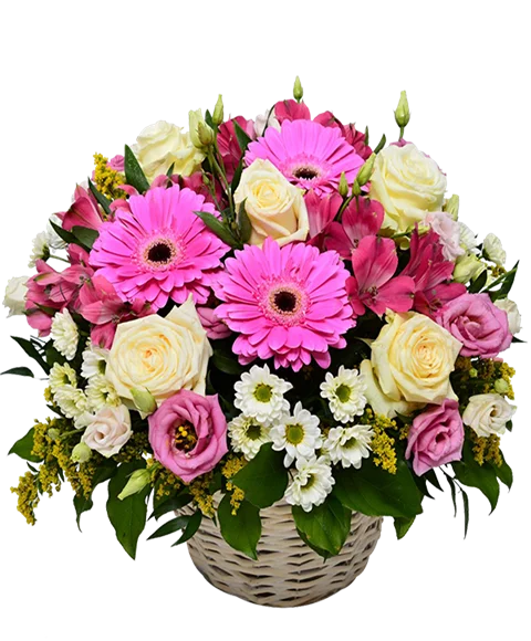 Cesto di Fiori Bianco e Fucsia
