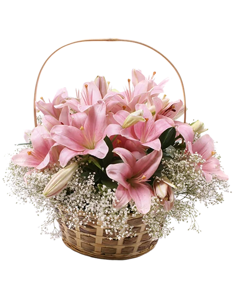 Cesto in Vimini con Lilium Rosa