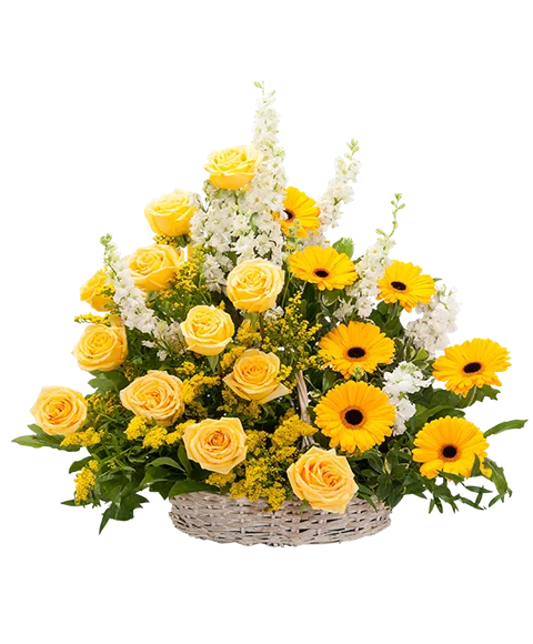 Cesto in Vimini con Manico di Fiori Gialli